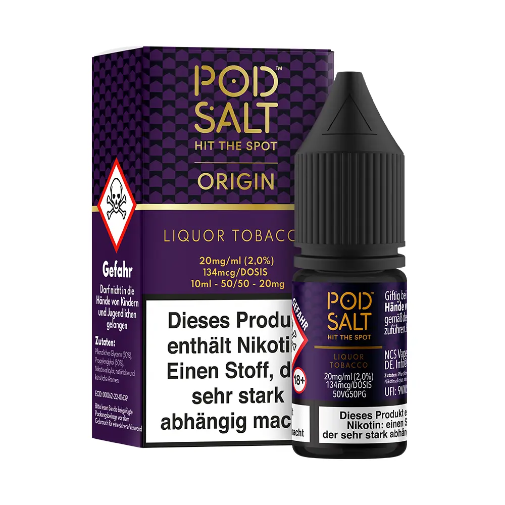 Pod Salt Origin Nikotinsalz - Liqour Tobacco - 10ml Liquid 20mg STEUERWARE C