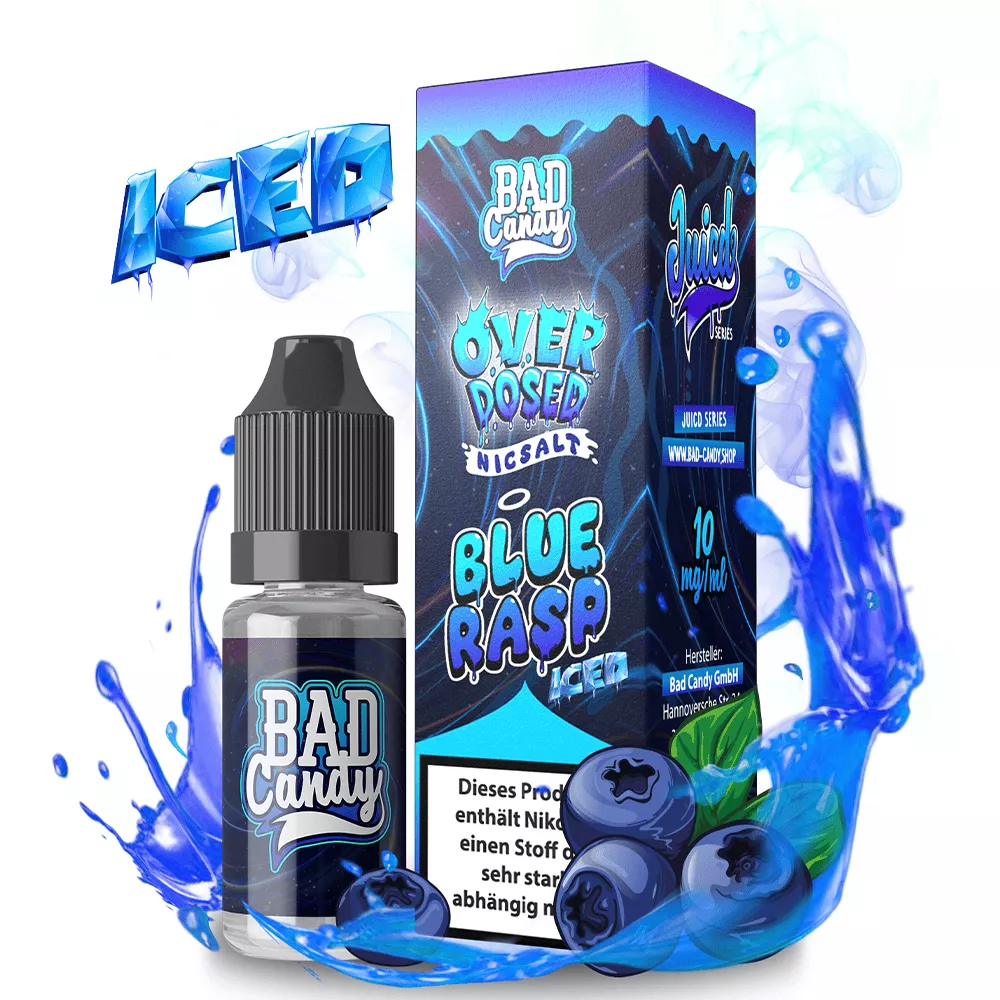 Bad Candy Nikotinsalz - Blue Rasp Iced - Overdosed 10ml Liquid 10mg STEUERWARE