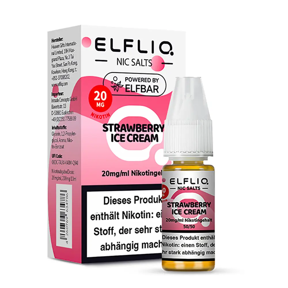 Elfliq by Elfbar Nikotinsalz - Strawberry Ice Cream - Liquid 20mg 10ml - STEUERWARE C