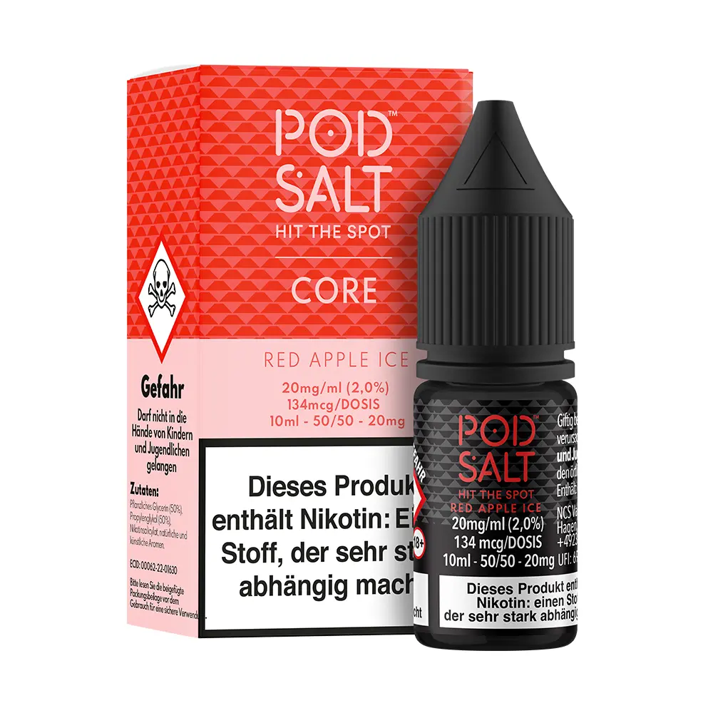 Pod Salt Core Nikotinsalz - Red Apple Ice - 10ml Liquid 20mg STEUERWARE C