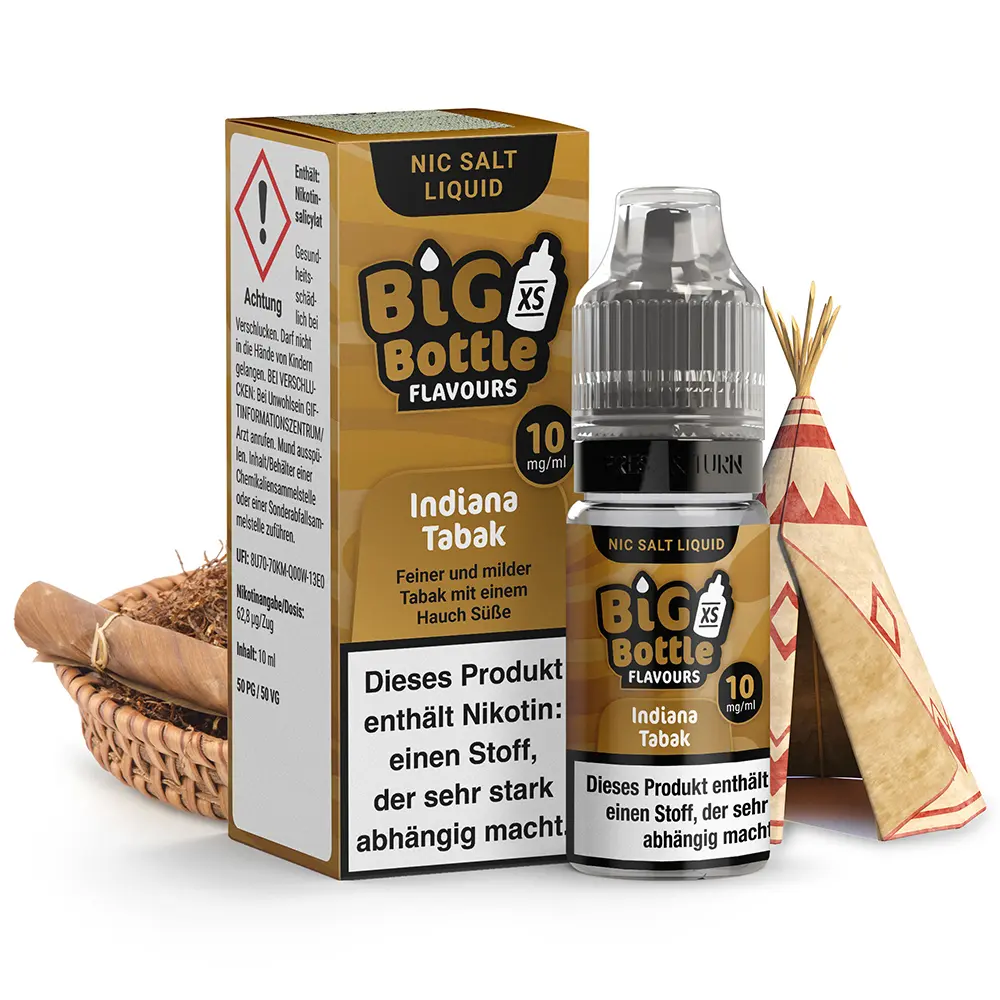 Big Bottle Flavours - Indiana Tabak - 10ml 10mg Nikotinsalz  STEUERWARE