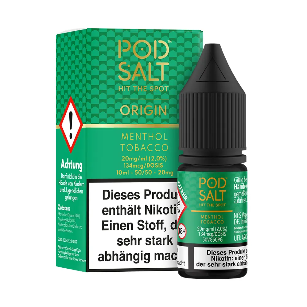 Pod Salt Origin Nikotinsalz - Menthol Tobacco - 10ml Liquid 20mg STEUERWARE C