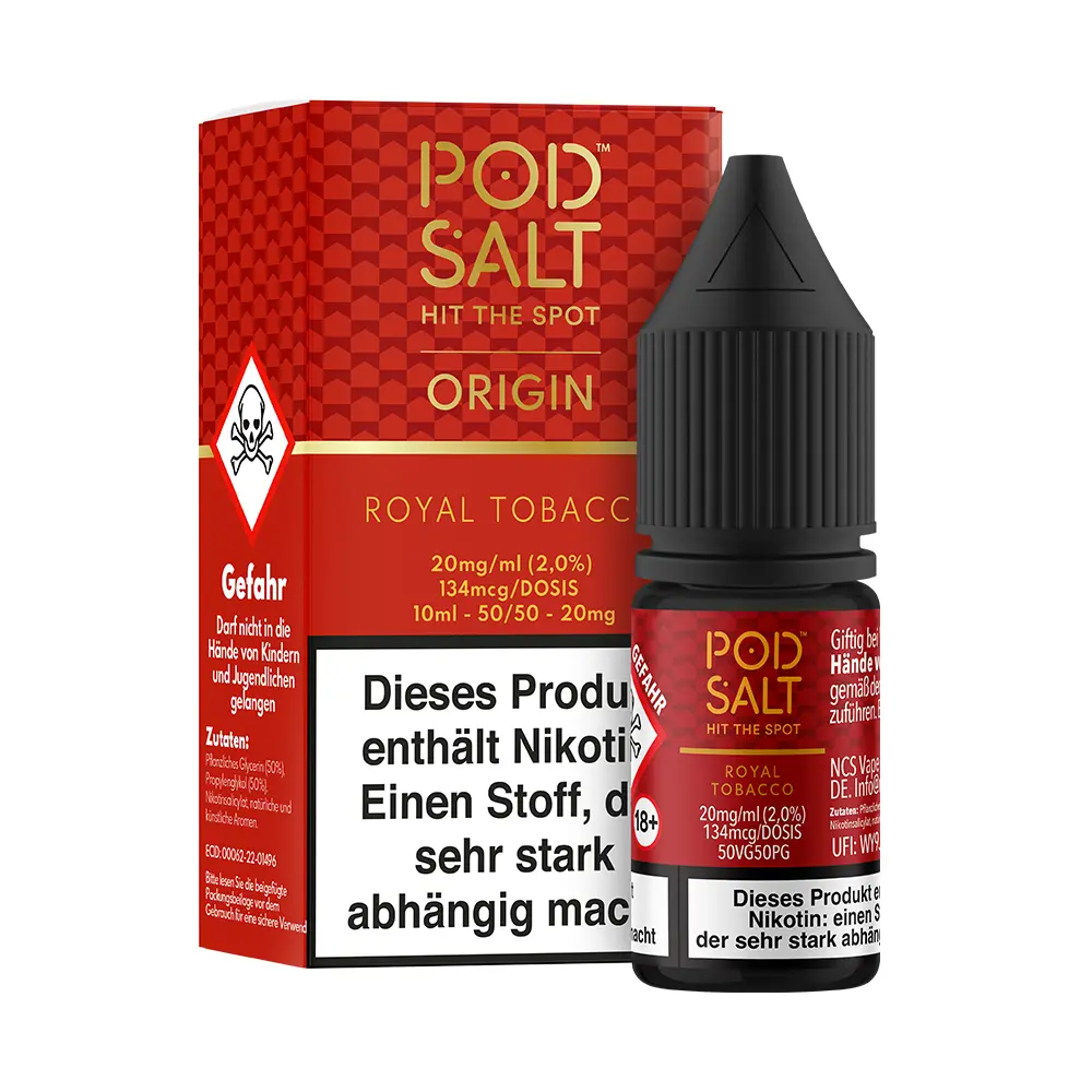 Pod Salt Origin Nikotinsalz - Royal Tobacco -10ml Liquid 20mg STEUERWARE C