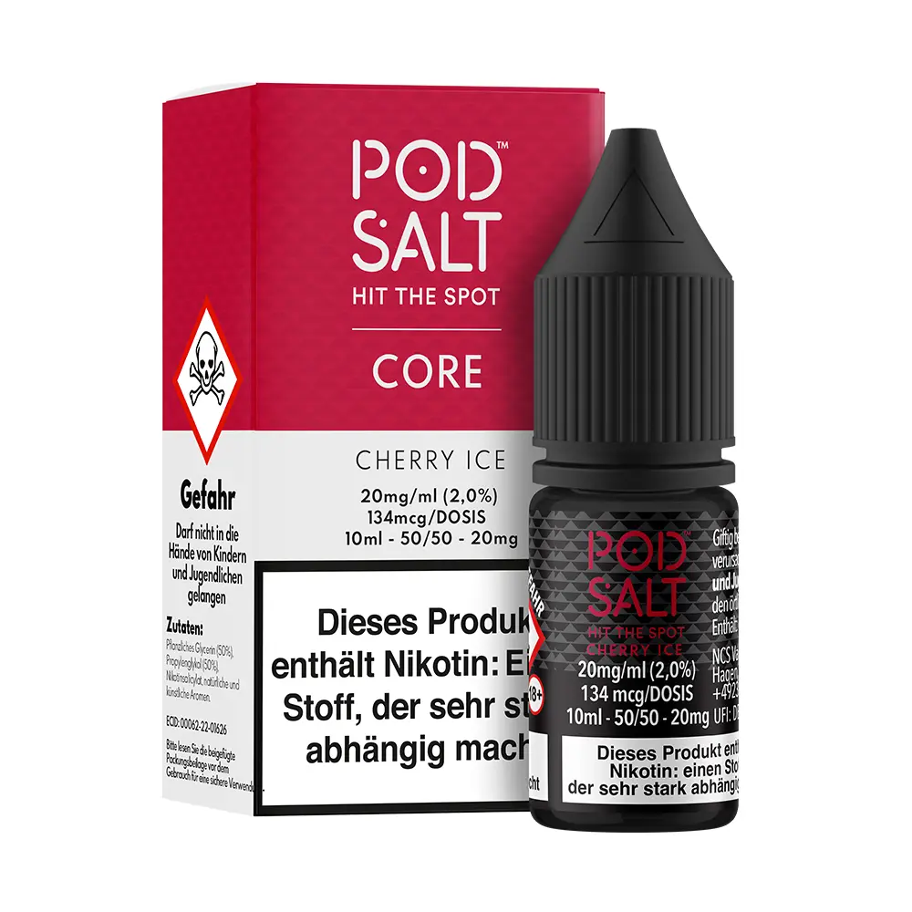 Pod Salt Core Nikotinsalz - Cherry Ice - 10ml Liquid 20mg STEUERWARE C
