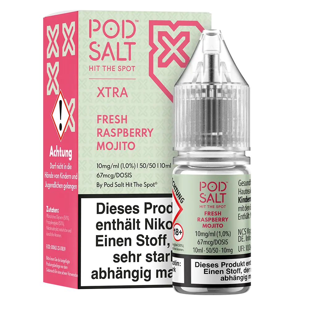 Pod Salt Xtra Nikotinsalz - Fresh Raspberry Mojito - Liquid 10mg 10ml STEUERWARE