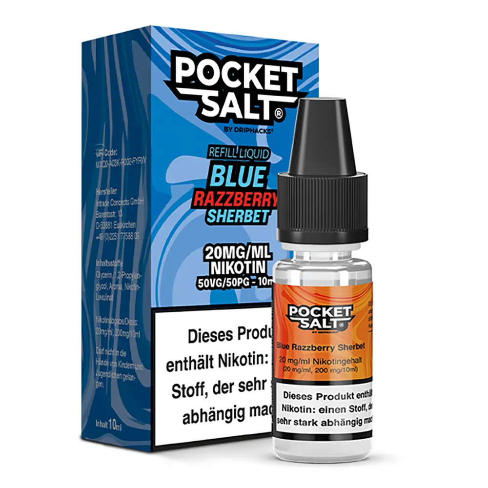 Pocket Salt Nikotinsalz - Blue Razzberry Sherbet - 10ml Liquid 20mg STEUERWARE