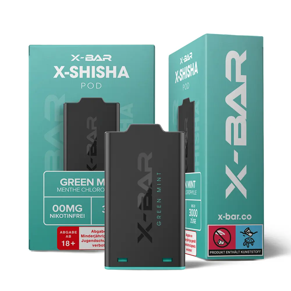 X-Bar - X-Shisha Pod - Green Mint  - 7ml 0mg STEUERWARE